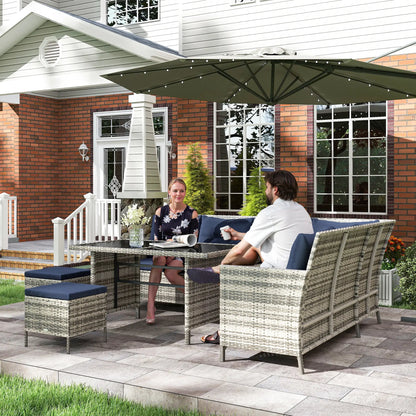6pcs Outdoor Rattan Sofa Set, Wicker Sectional Couch, Dining Table, Sky Blue Patio Furniture Sets at Gallery Canada