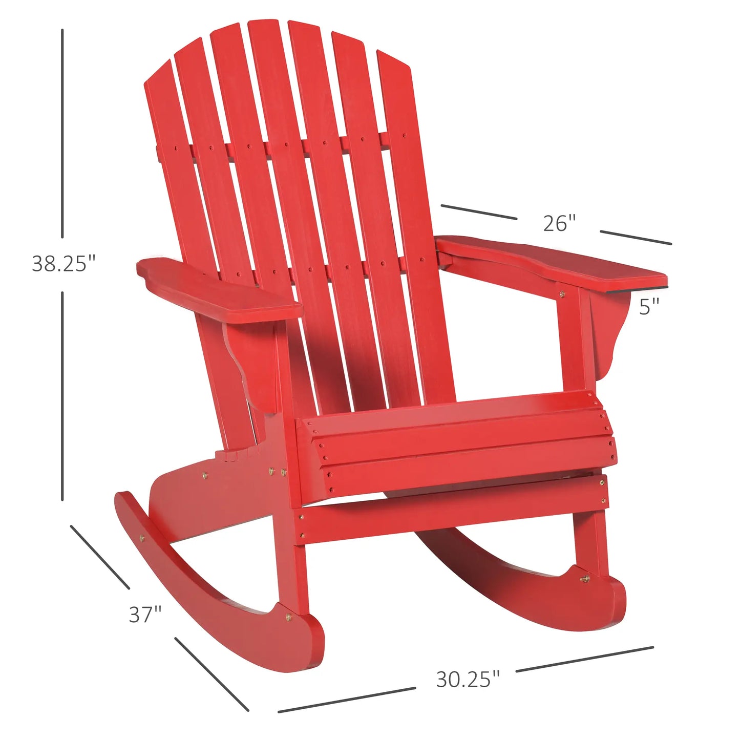 Wooden Adirondack Rocking Chair, Slatted Design, Fanned Back, Rustic, Red Outdoor Rocking Chairs at Gallery Canada