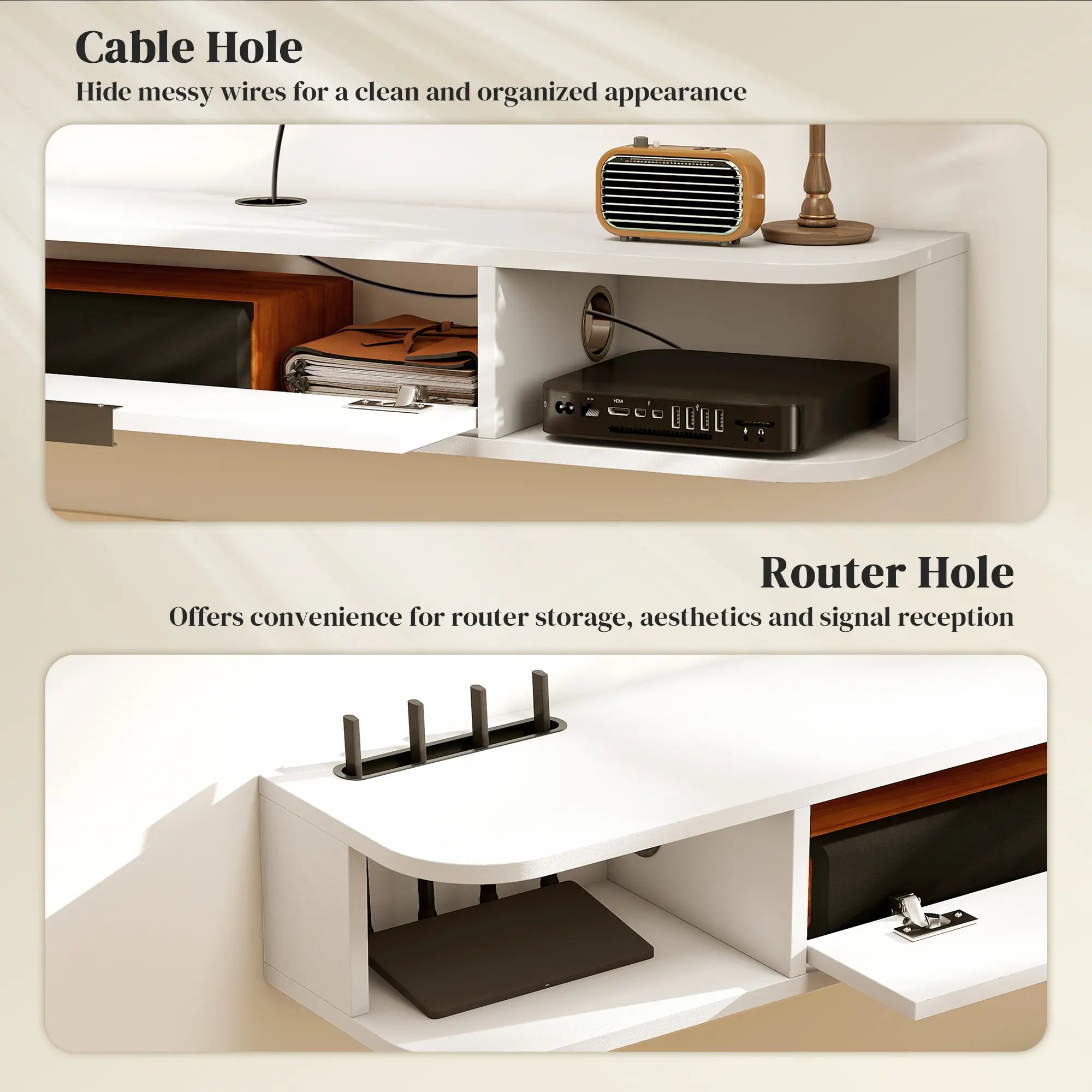 47 Inch Floating TV Stand, Wall Mounted Media Console, White TV Stands at Gallery Canada