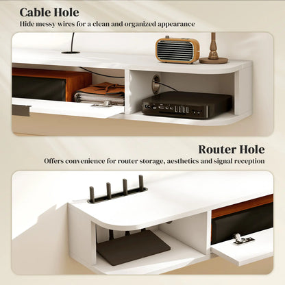 47 Inch Floating TV Stand, Wall Mounted Media Console, White TV Stands at Gallery Canada