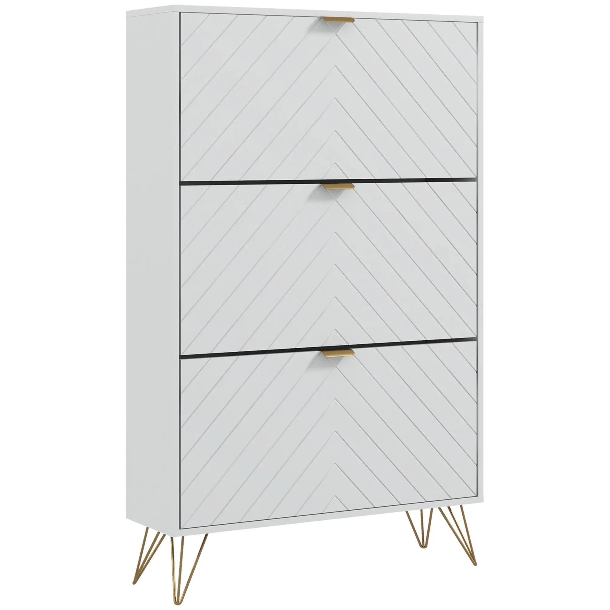 Modern Shoe Storage Cabinet, 3 Flip Drawers for 18 Pairs, Narrow, White Shoe Storage Cabinets & Racks at Gallery Canada