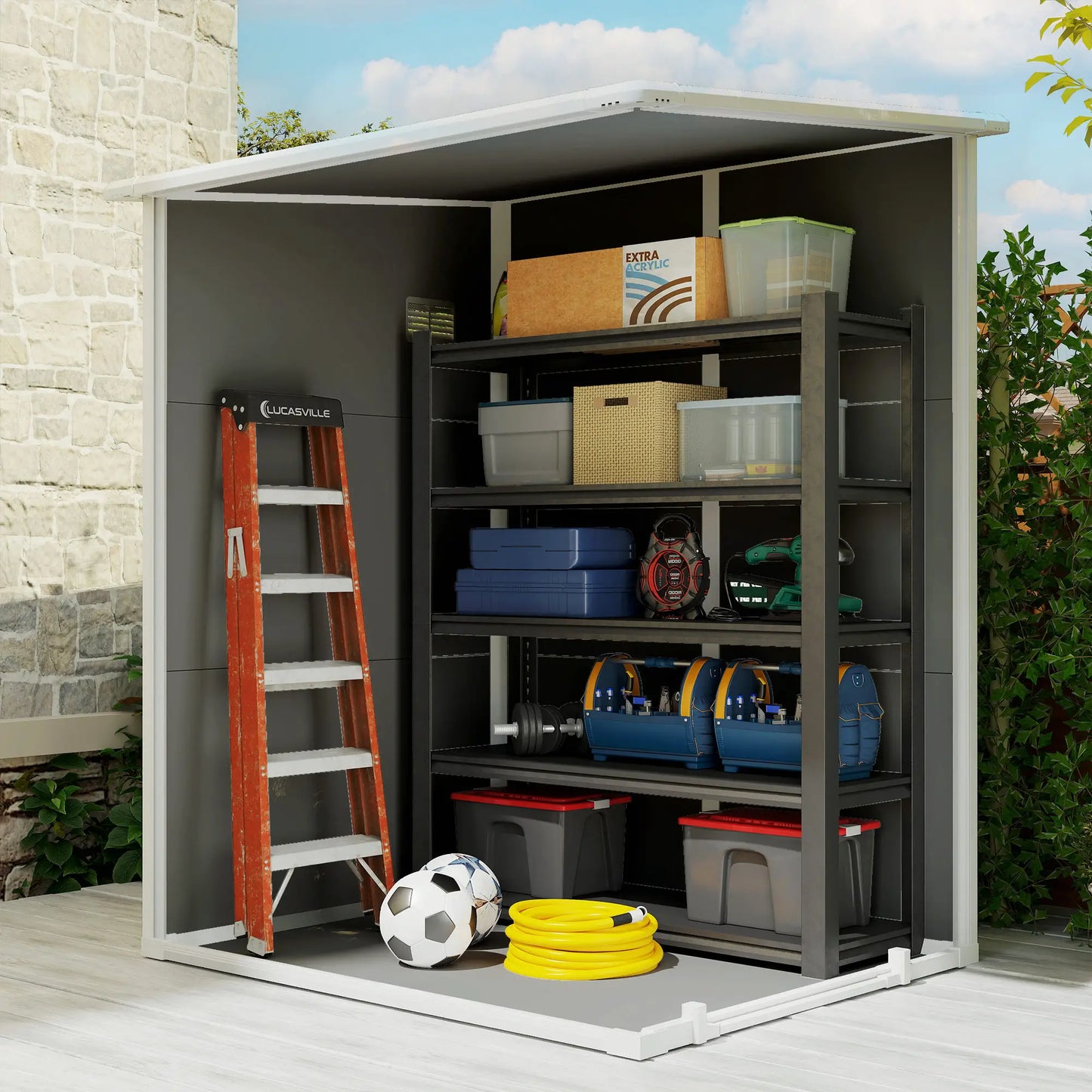 4'x5' Garden Tool Storage Shed, Lean to, Window, Vent, Plastic Roof, Grey Sheds at Gallery Canada