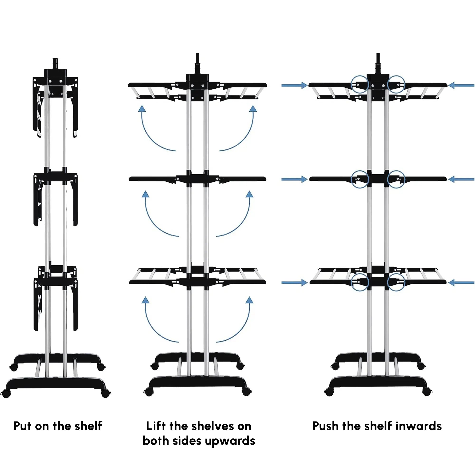 Foldable 4-Tier Steel Clothes Drying Rack, 2 Side Wings, 4 Castors, Black Bath Accessories at Gallery Canada