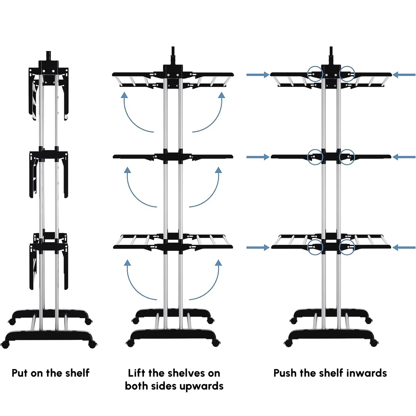 Foldable 4-Tier Steel Clothes Drying Rack, 2 Side Wings, 4 Castors, Black Bath Accessories at Gallery Canada