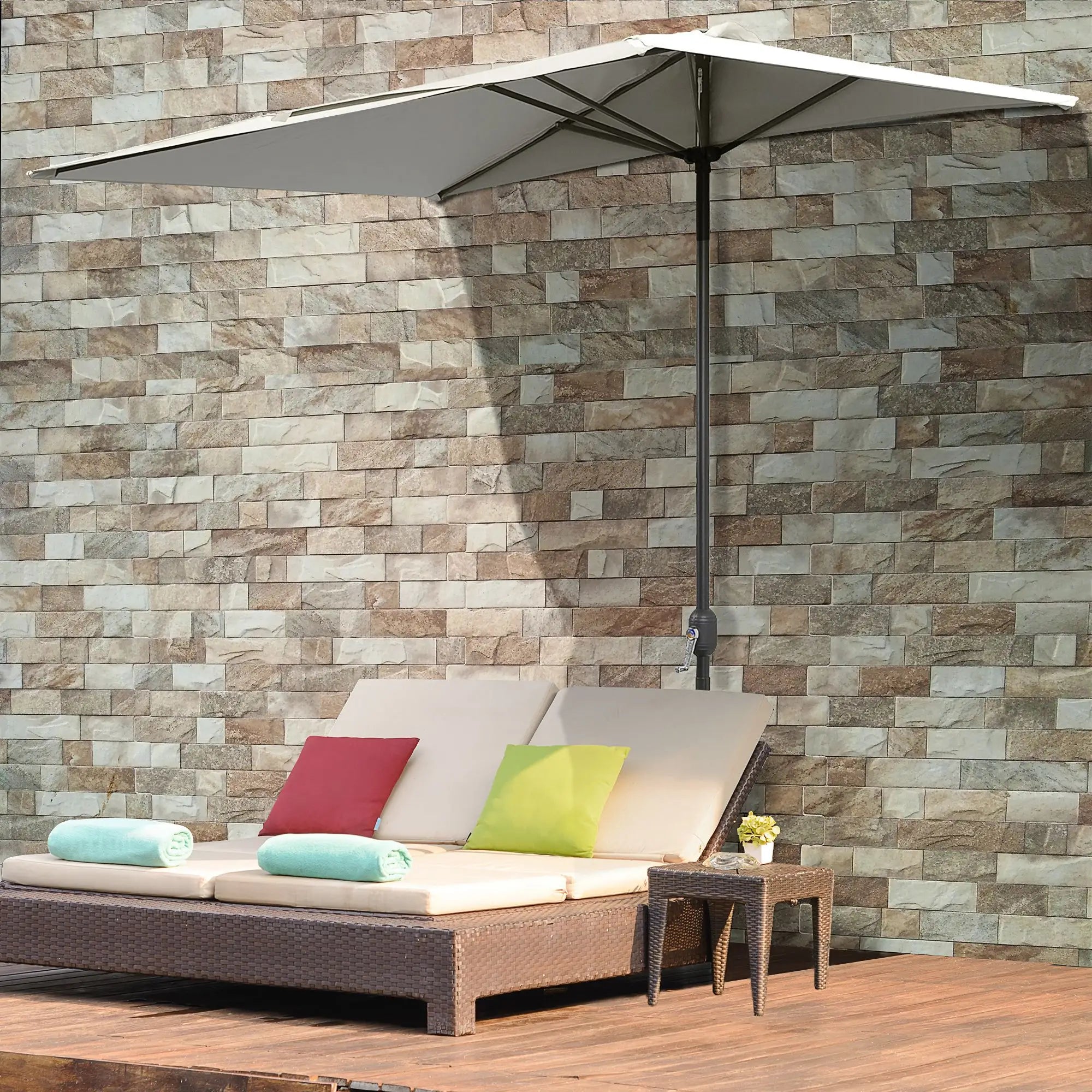 8ft Half Umbrella, Outdoor Balcony Parasol, 5 Ribs, Beige Sun Umbrellas at Gallery Canada