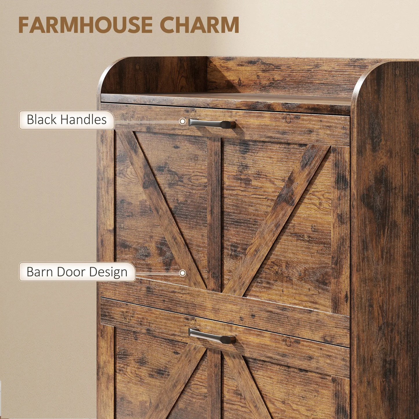 Narrow Shoe Storage Cabinet, Farmhouse Slim Shoe Cabinet with 2 Flip Drawers, Adjustable Shelves, Rustic Brown Shoe Storage Cabinets & Racks at Gallery Canada