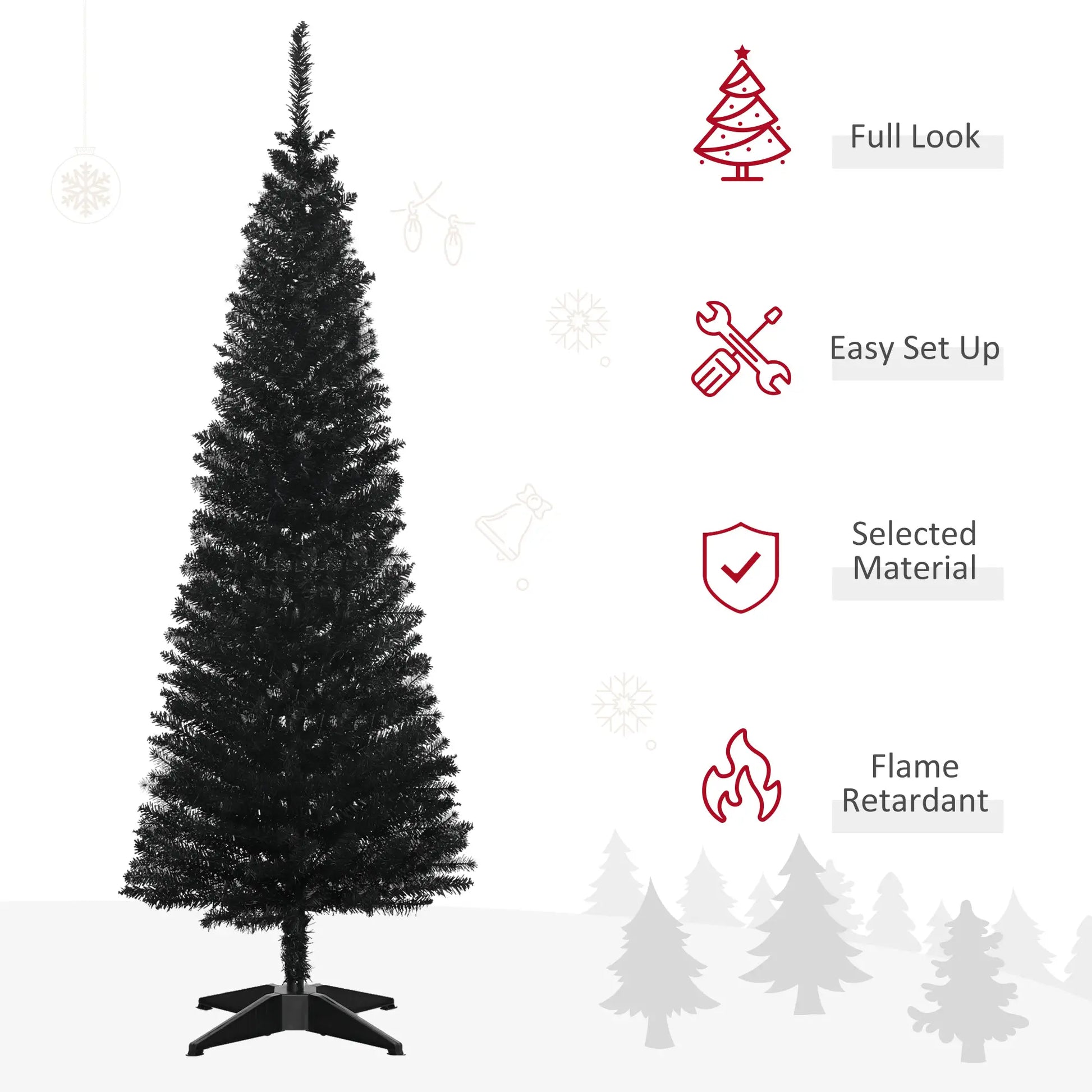 5FT Artificial Pencil Christmas Tree, Realistic Branches, Stable Stand, Black Pencil Christmas Trees at Gallery Canada