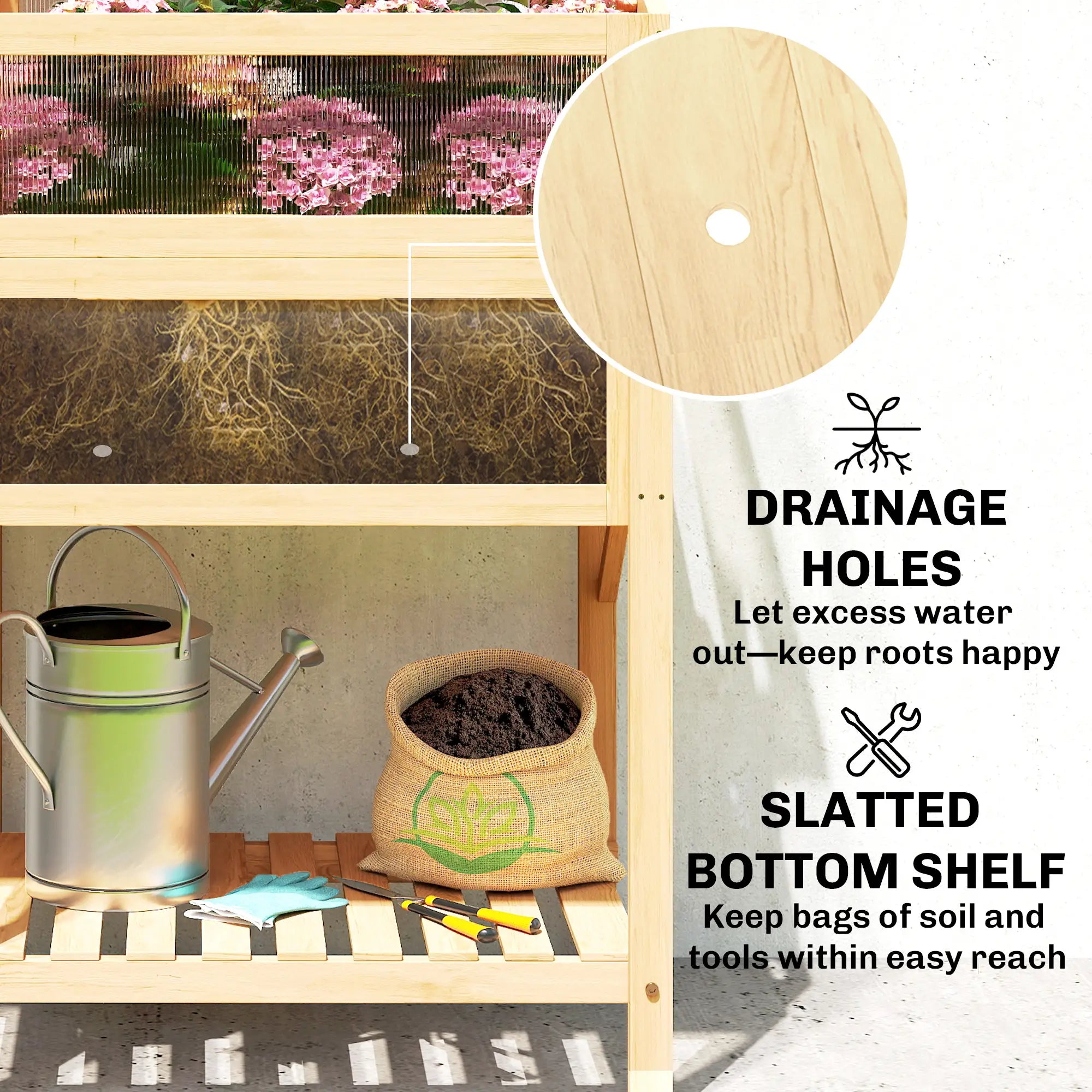 Raised Garden Bed Planter With Cold Frame, Wooden Elevated Planter Box With Folding Side Table And Shelf, Natural Wood Elevated Garden Beds at Gallery Canada