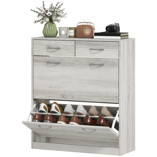 Narrow Shoe Storage, 2 Flip Drawers, Adjustable Shelves, 12 Pairs, Grey Shoe Storage Cabinets & Racks Grey at Gallery Canada