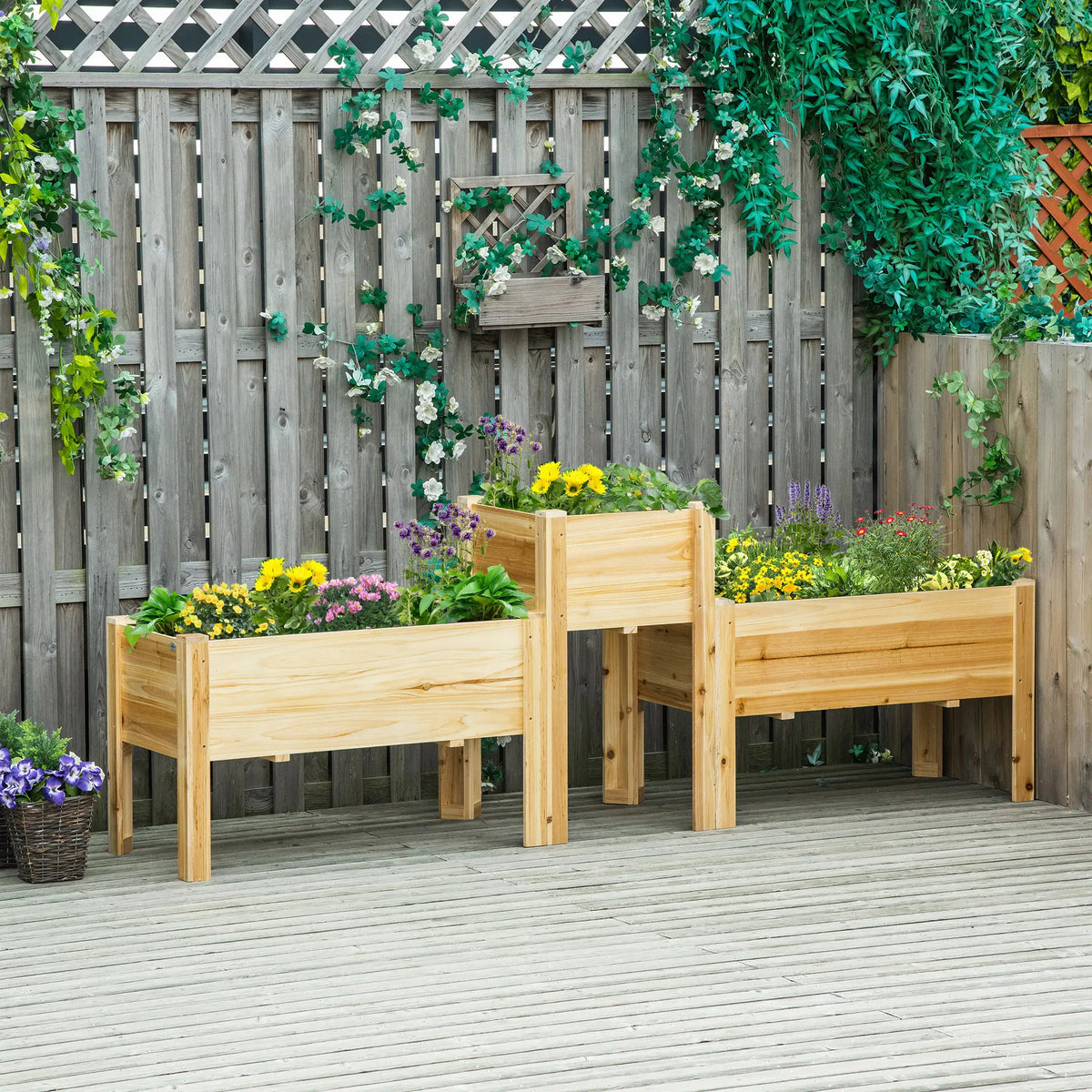 Raised Garden Bed Set of 3, Wood Planter Box, Outdoor Freestanding