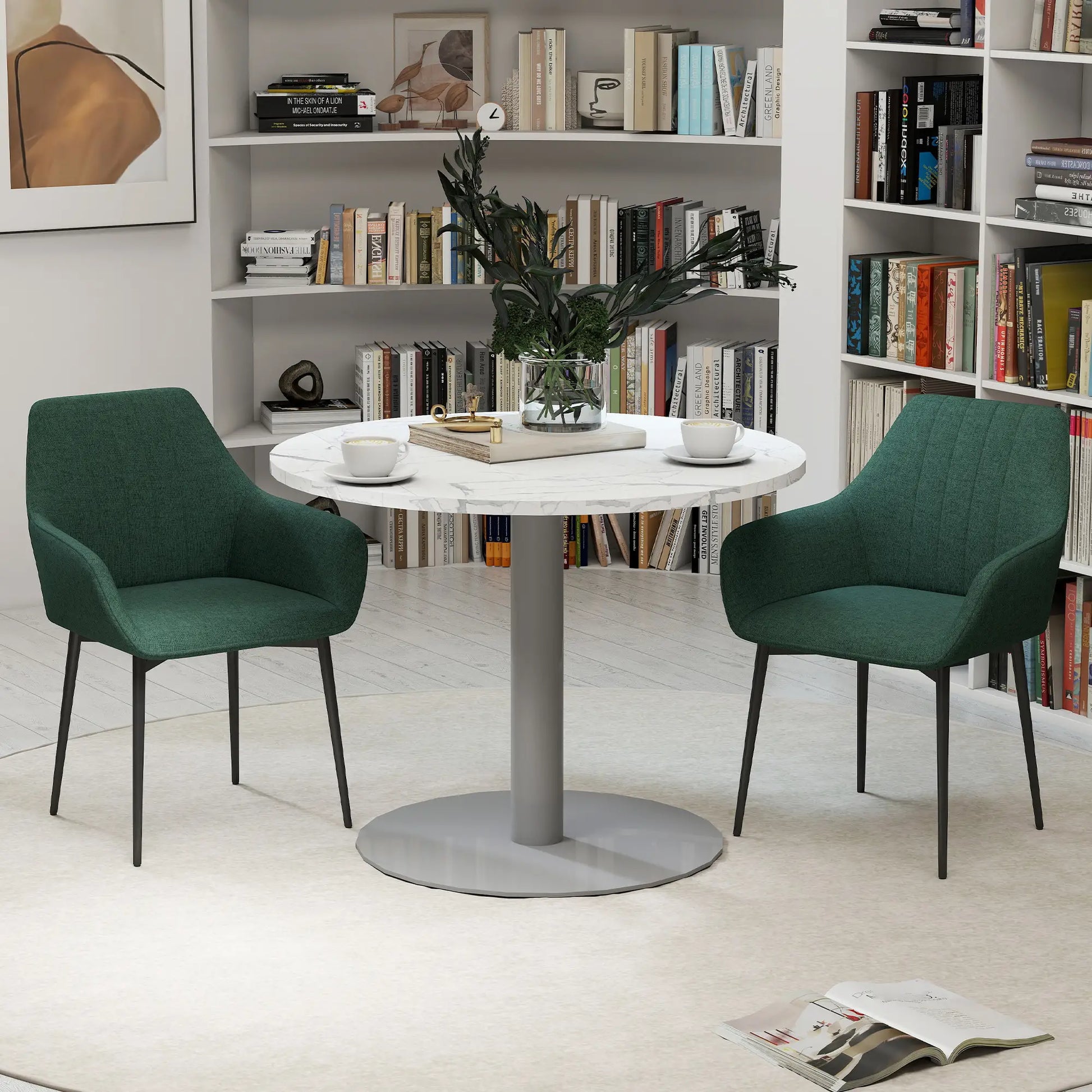 Upholstered Dining Chairs Set of 2, Linen Fabric, Metal Legs, Dark Green Dining Chairs at Gallery Canada