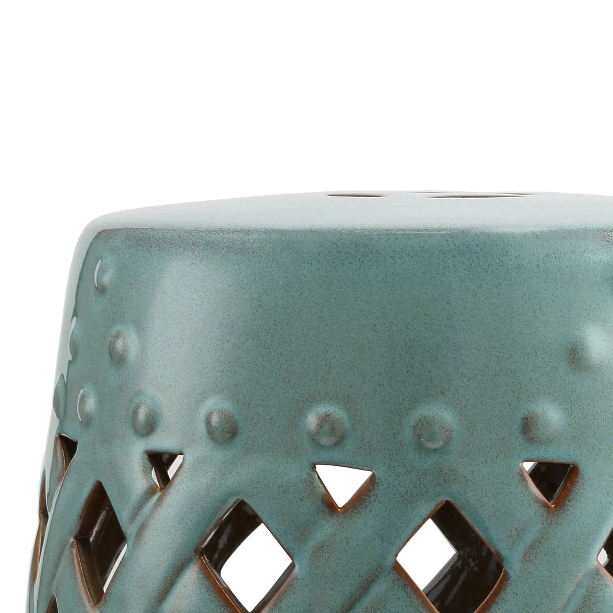 18" Ceramic Garden Stool, Woven Lattice Design, Indoor Outdoor, Blue Patio Chairs at Gallery Canada