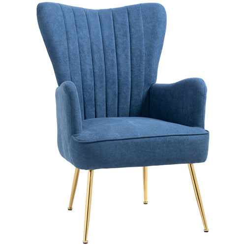 Velvet Accent Chairs, Modern Living Room Chair, Tall Back Leisures Chair with Steel Legs for Bedroom, Dinning Room, Waiting Room, Blue