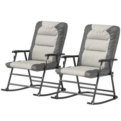 Folding Rocking Chair Set, 2 Padded Rockers with Armrest, Light Grey Outdoor Rocking Chairs at Gallery Canada