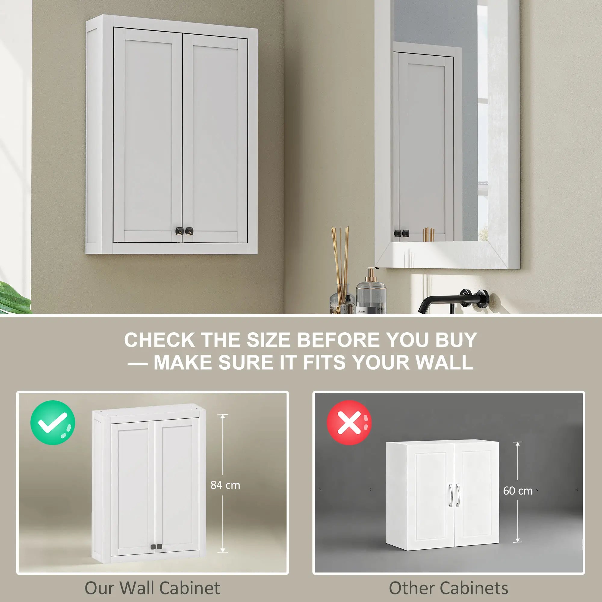 Wall Mounted Bathroom Cabinet, 2 Doors, 2 Adjustable Shelves, White Bathroom Cabinets at Gallery Canada