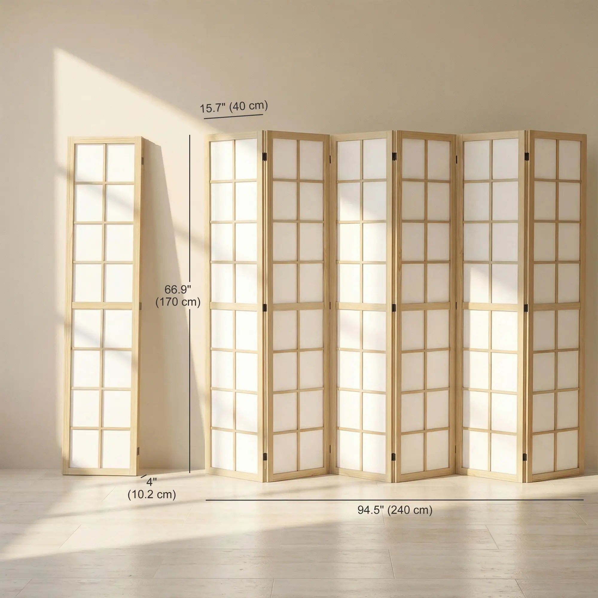 6 Panel Room Divider, 5.6 ft, Natural Wood, Folding Wall Partition Room Dividers at Gallery Canada