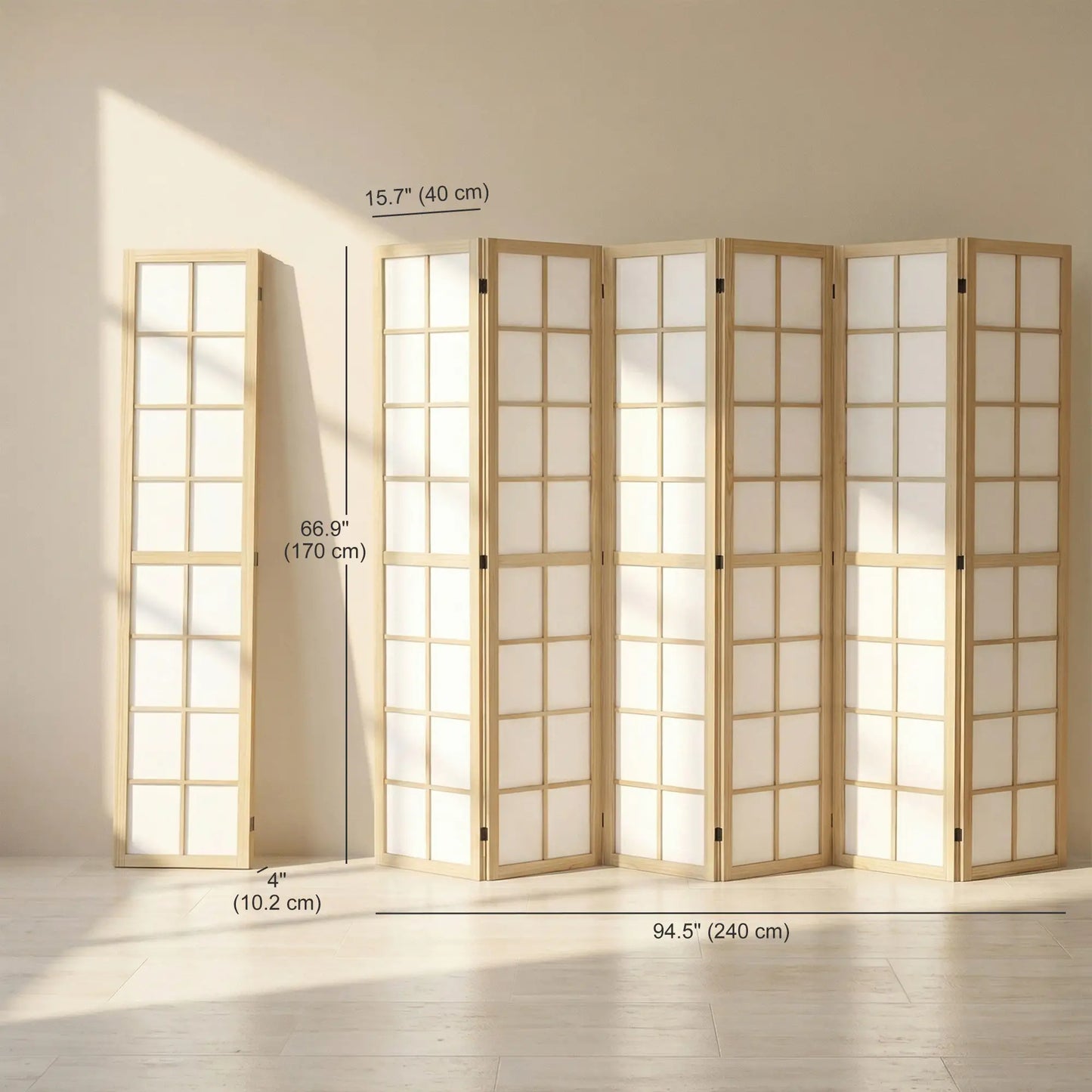 6 Panel Room Divider, 5.6 ft, Natural Wood, Folding Wall Partition Room Dividers at Gallery Canada