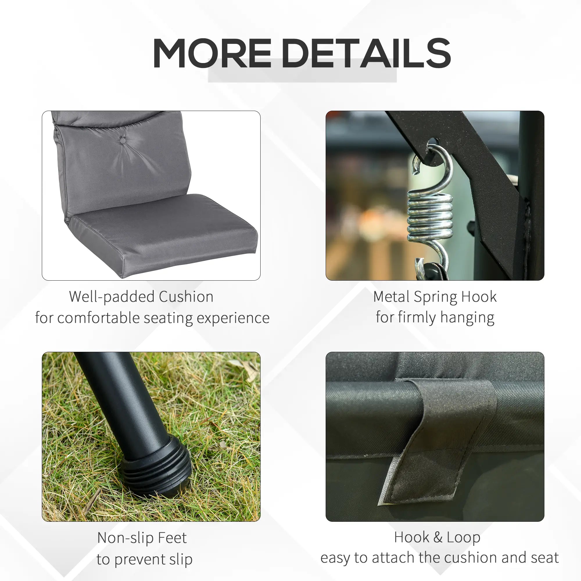 3 Seat Outdoor Swing Chair, Steel Bench With Canopy, Coffee Tables, Cushion, Dark Grey Patio Swings with Stand at Gallery Canada