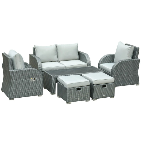 6 PCS Outdoor Rattan Sofa Set, Patio Furniture w/ Tea Table, Cushion, Grey Patio Furniture Sets Grey at Gallery Canada