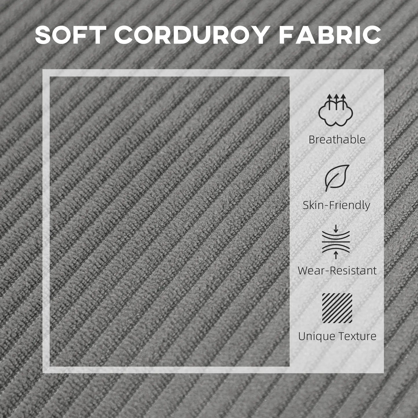 46.5" Loveseat Couch with USB Ports, Corduroy, Wood Legs, Grey 2-Seater Sofas at Gallery Canada