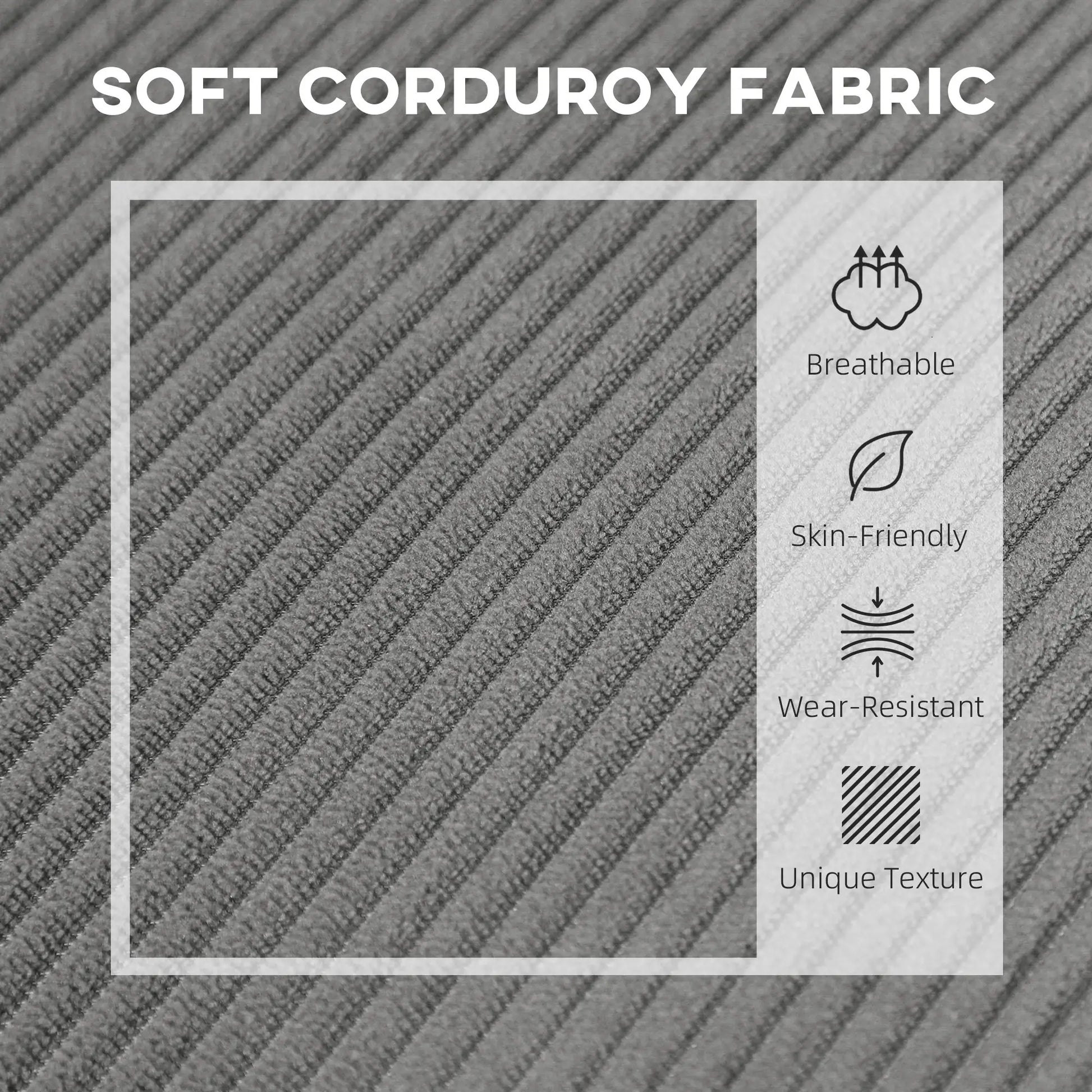 46.5" Loveseat Couch with USB Ports, Corduroy, Wood Legs, Grey 2-Seater Sofas at Gallery Canada