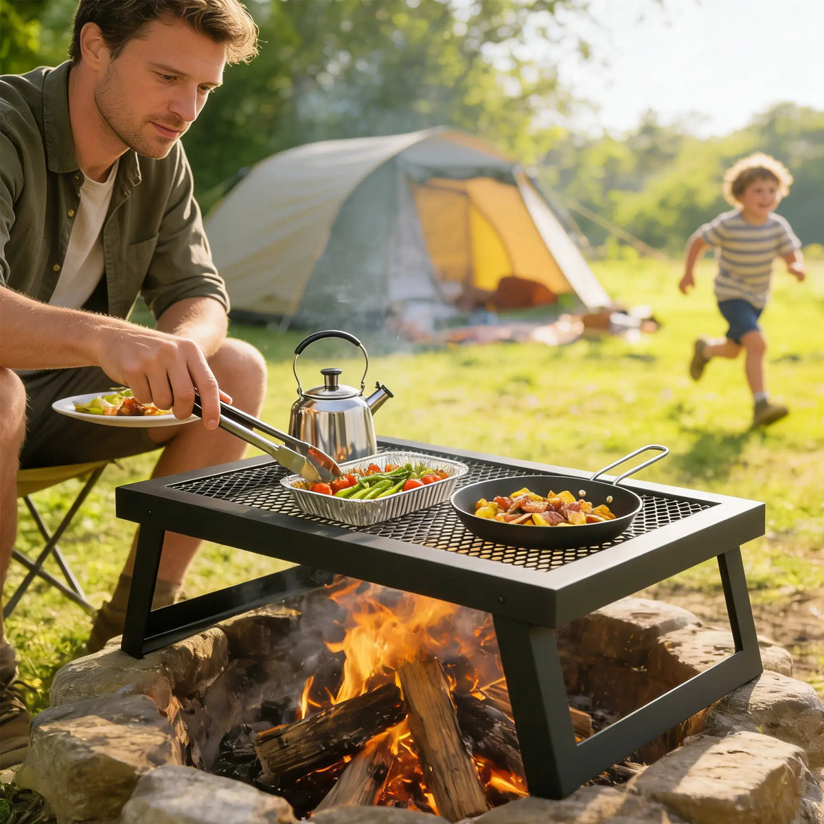22" x 12" Folding Campfire Grill, Heavy Duty Carbon Steel, Black Charcoal BBQ Grils at Gallery Canada