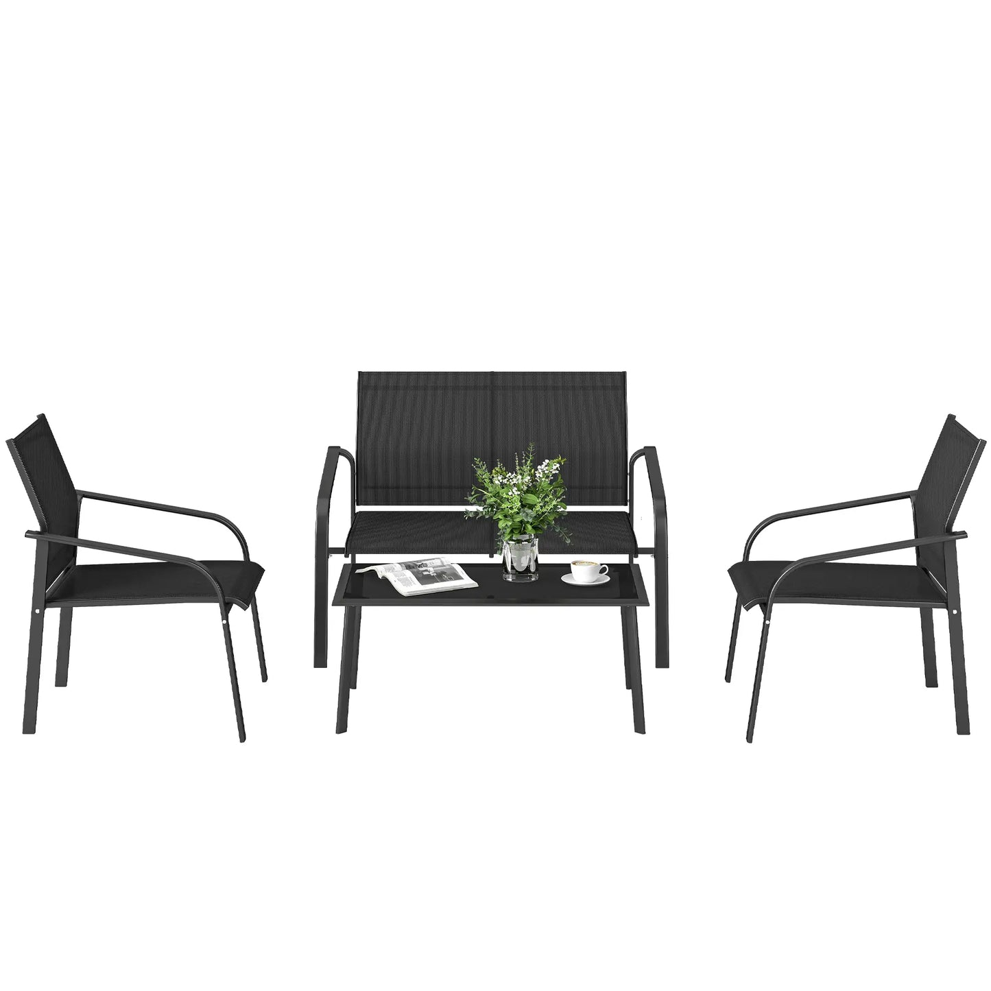 4 Piece Patio Furniture Set, Deep Seat, Black Patio Furniture Sets Black at Gallery Canada