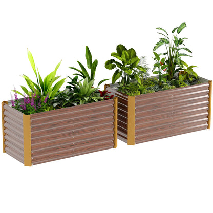 Set of 2 Galvanized Metal Planters, 4' x 2' x 2', Distressed Dark Brown, Dark Brown Raised Garden Beds at Gallery Canada