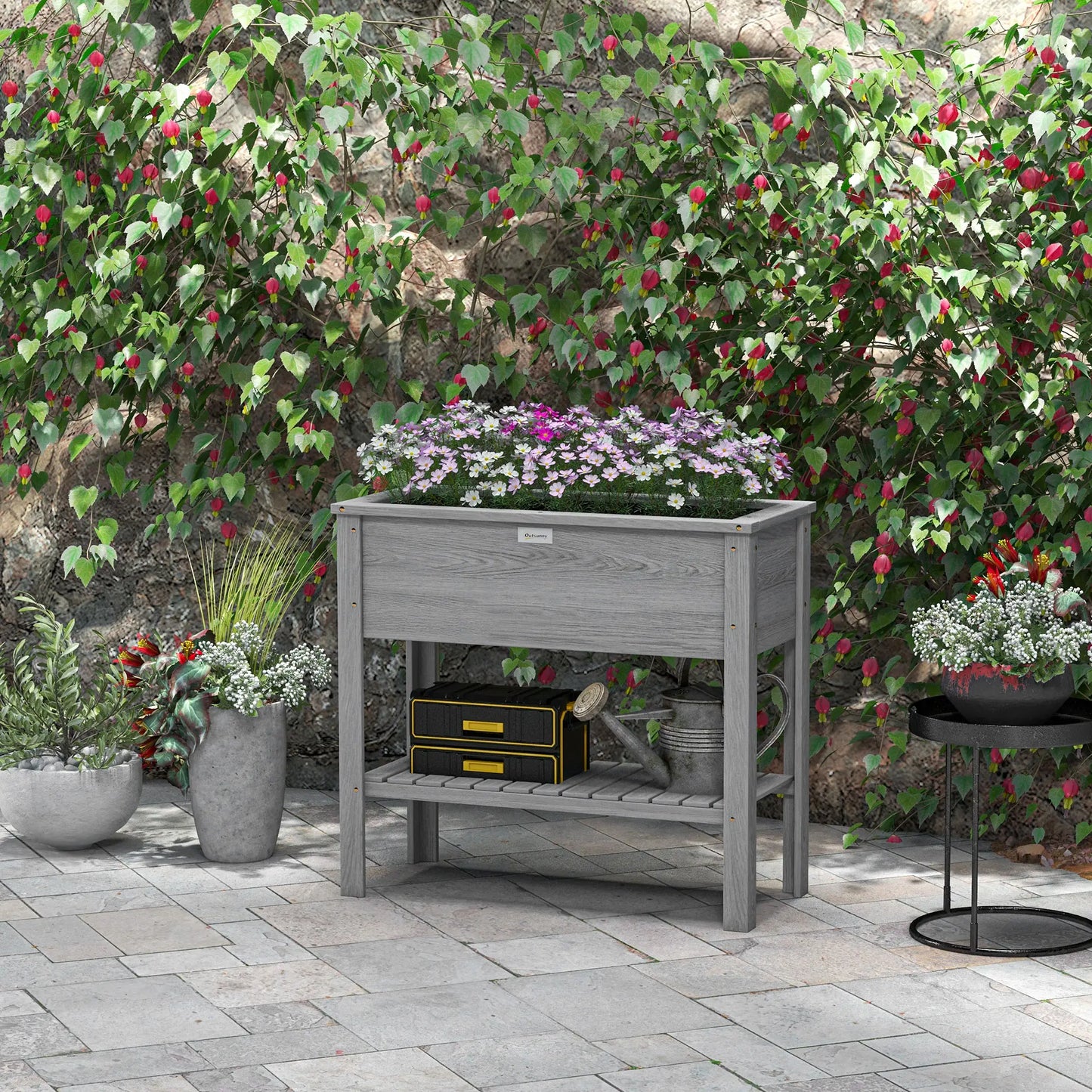 Elevated Planter Box with Storage, 36" x 16" x 32", Grey Raised Garden Beds at Gallery Canada