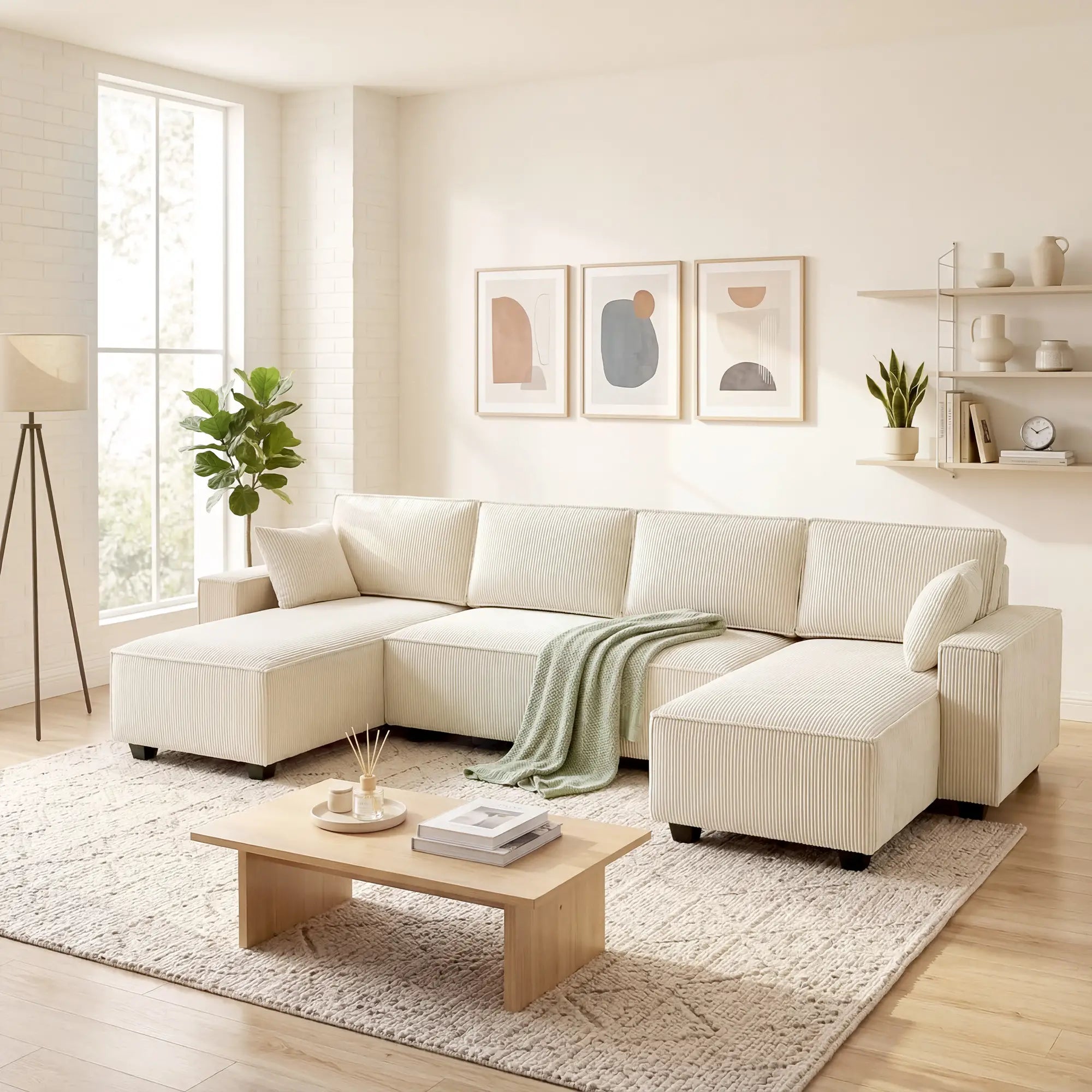 Modular U Shaped Sectional Sofa, Double Chaises, Spring Cushions, Beige L Shaped Couchs at Gallery Canada