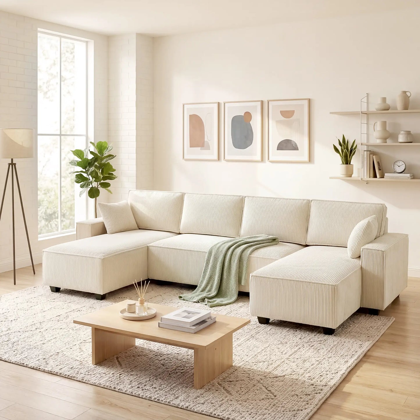 Modular U Shaped Sectional Sofa, Double Chaises, Spring Cushions, Beige L Shaped Couchs at Gallery Canada