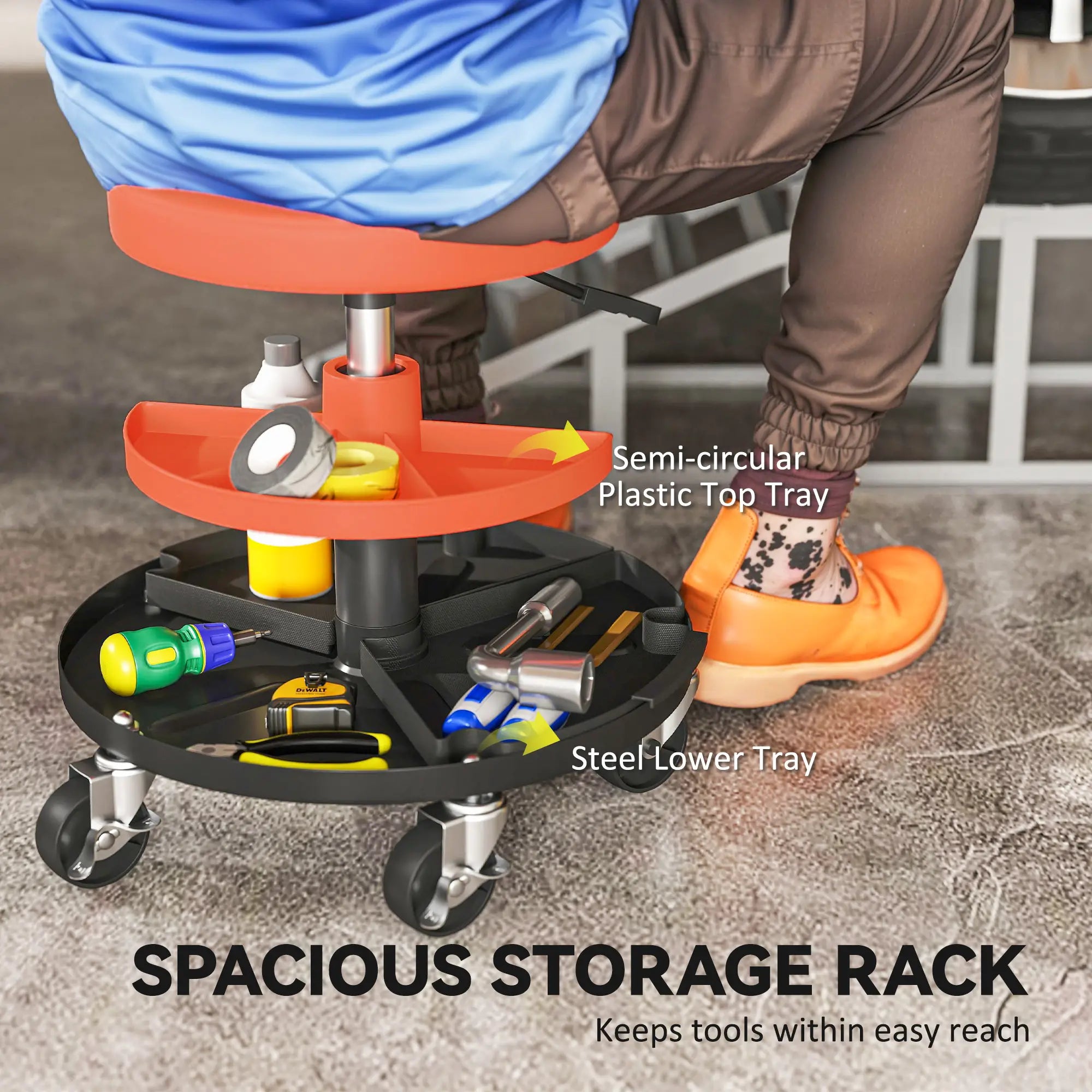 Rolling Garage Stool, 300 Lbs Capacity, Adjustable Height, Orange Automotive at Gallery Canada