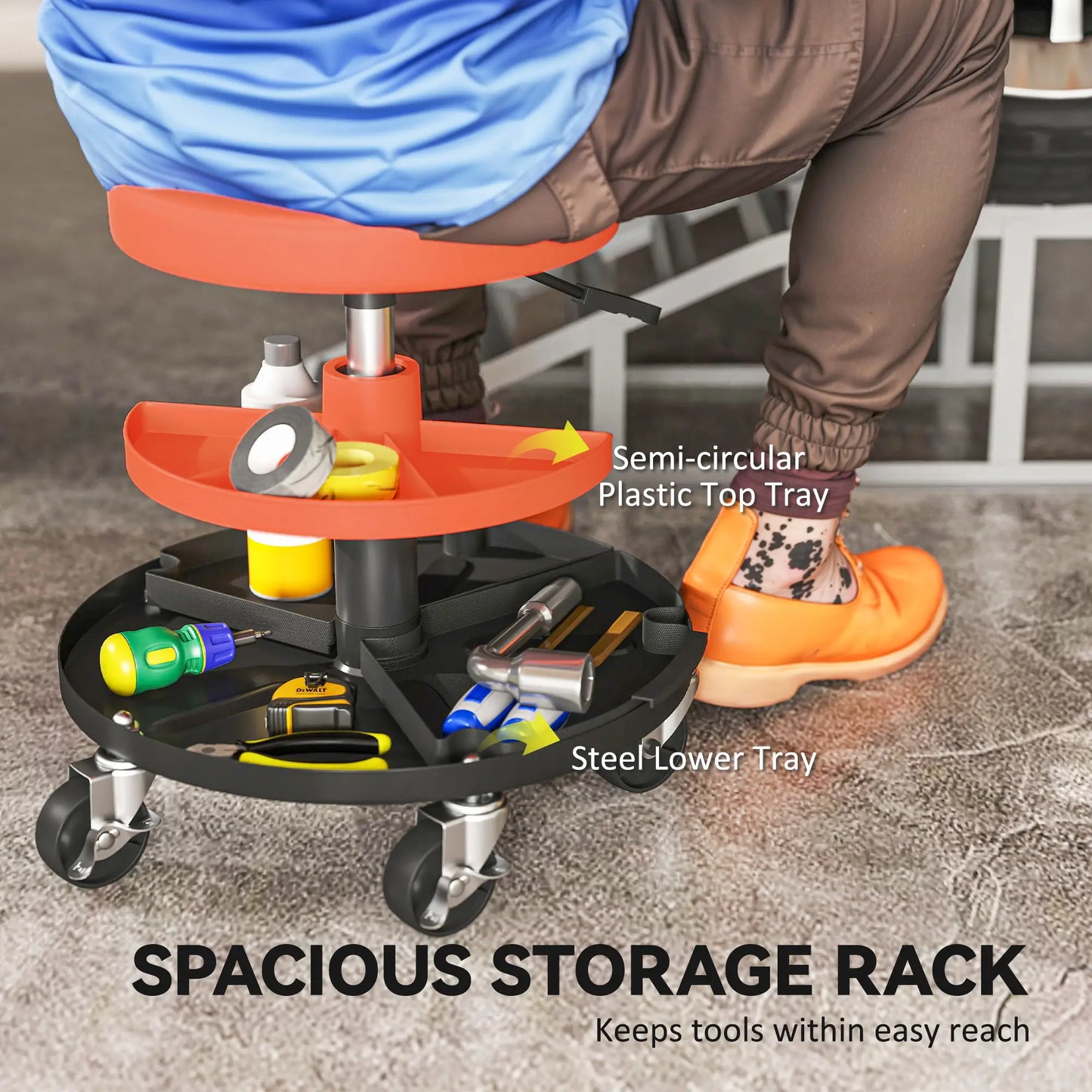 Rolling Garage Stool, 300 Lbs Capacity, Adjustable Height, Orange Automotive at Gallery Canada