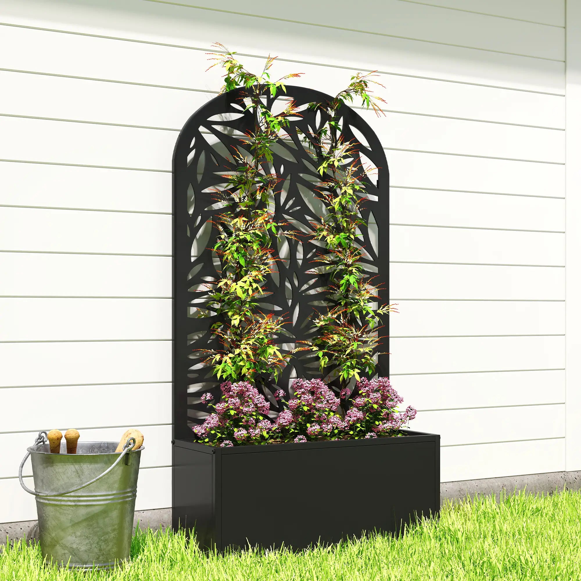 Metal Garden Bed with Trellis for Climbing Plants Galvanized Planter Boxes at Gallery Canada