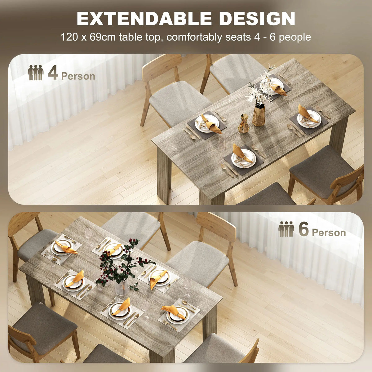 63 Inch Kitchen Table for 4-6 People, Wood Effect Dining Table, Grey Dining Tables at Gallery Canada