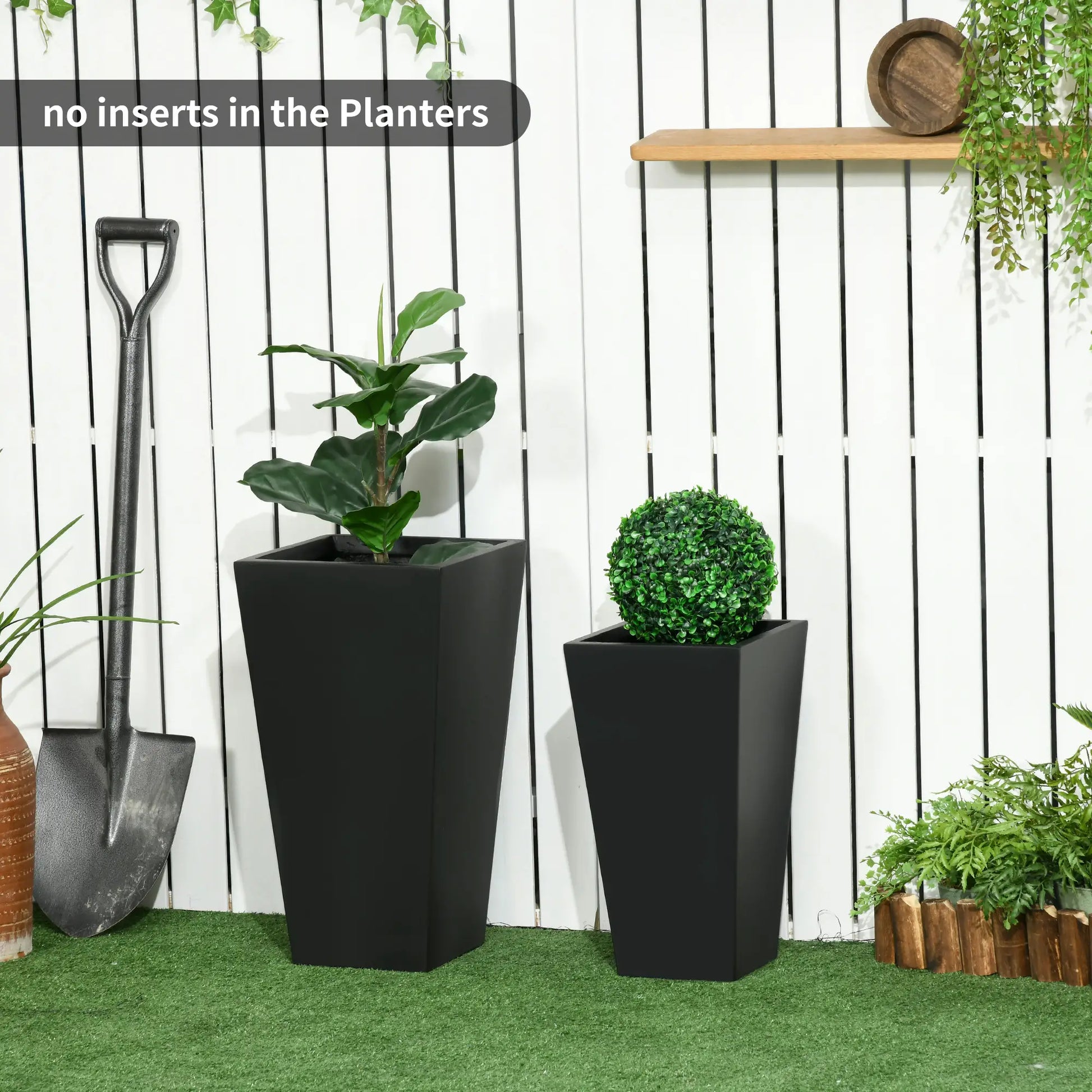 Set of 2 Tall Planters with Drainage Holes, 22" / 18" Outdoor Flower Pots for Patio, Yard, Garden, Black Garden Accessories at Gallery Canada