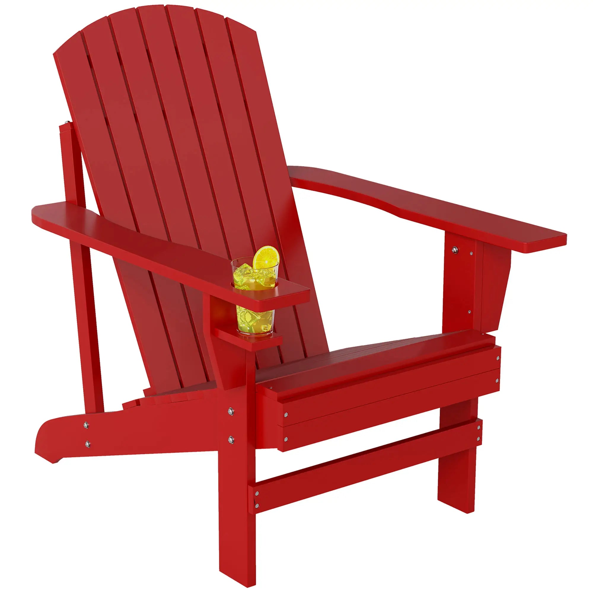 Classic Adirondack Chair, Garden Deck Chair with Cup Holder, Red Patio Chairs at Gallery Canada