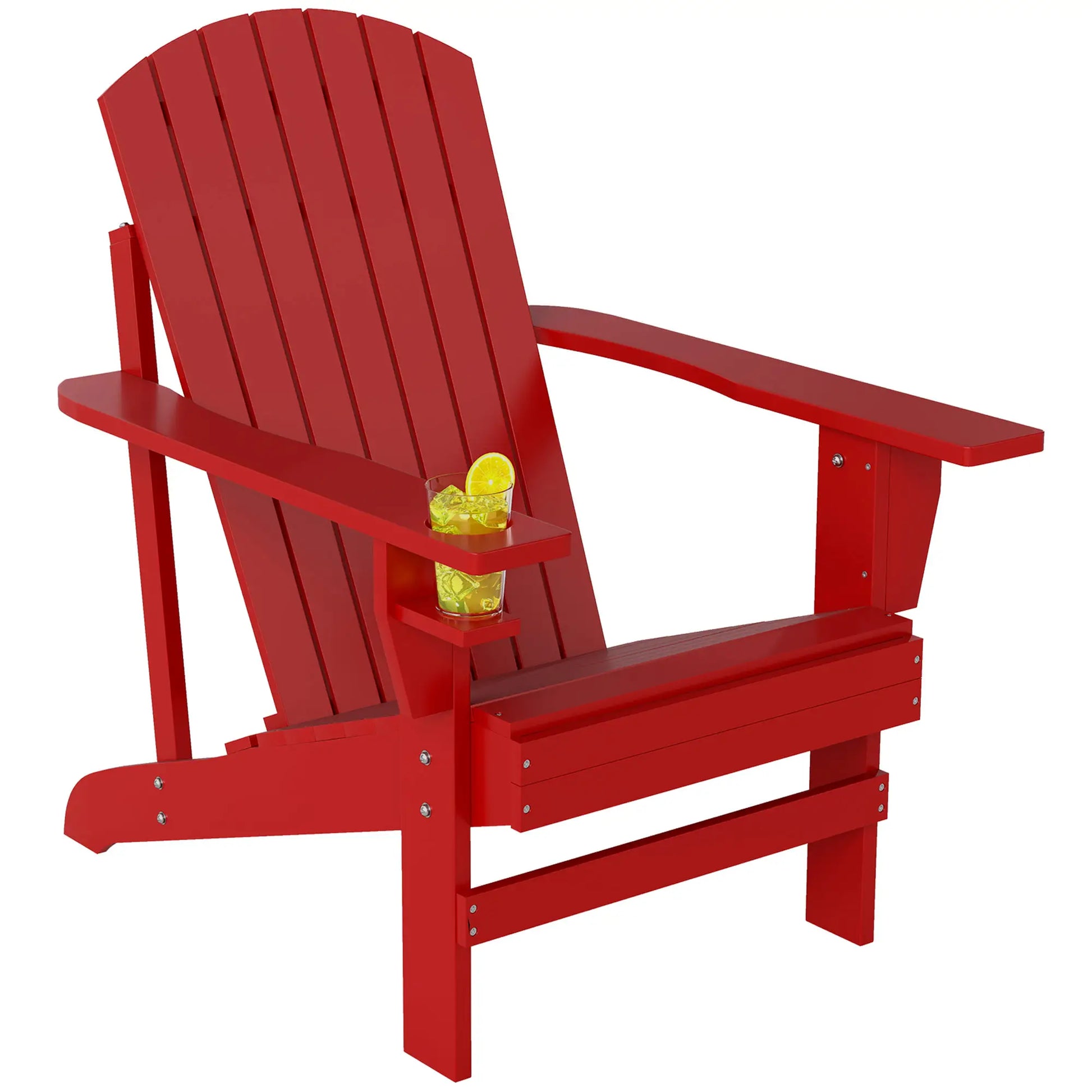 Classic Adirondack Chair, Garden Deck Chair with Cup Holder, Red Patio Chairs at Gallery Canada