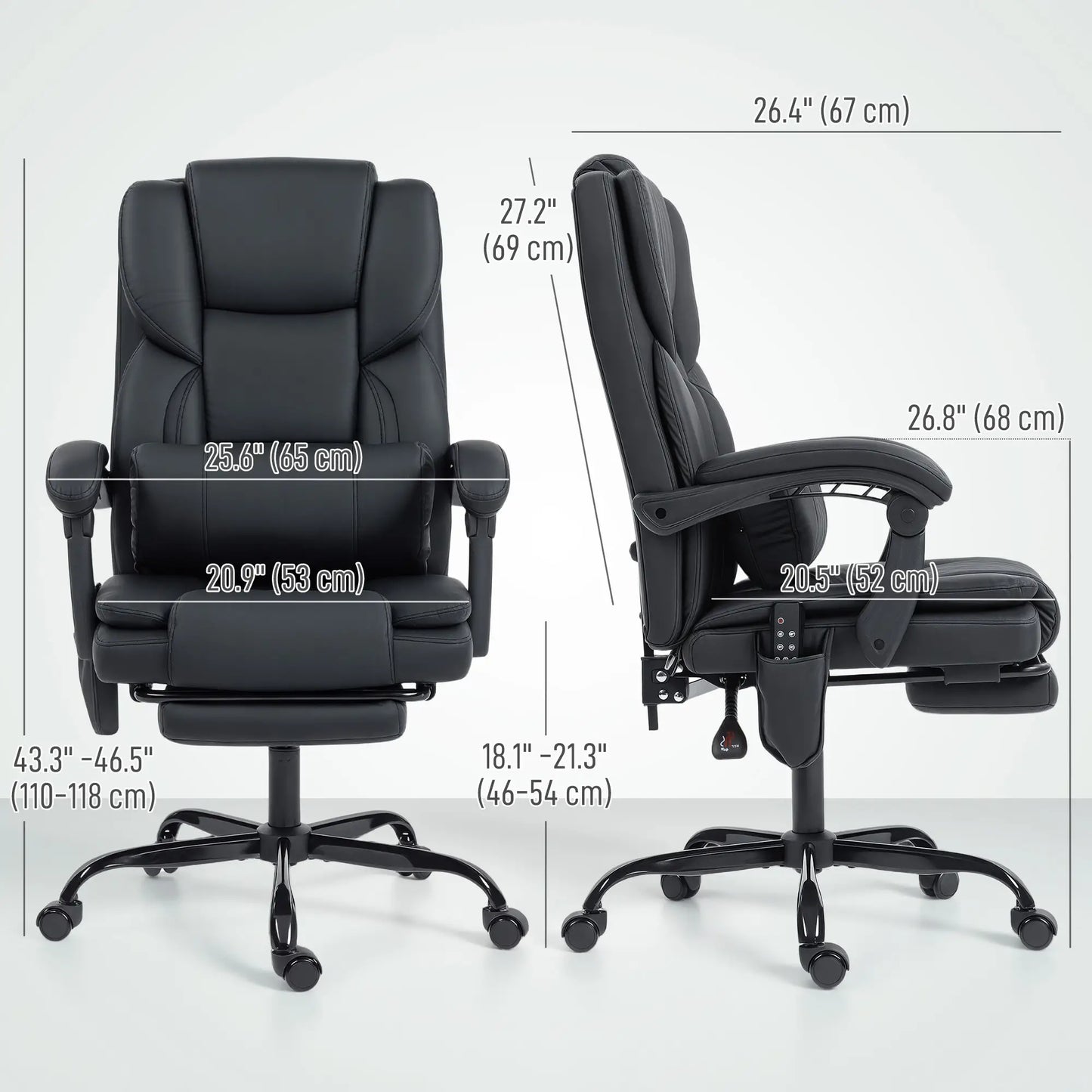 Massage Office Chair, Faux Leather Reclining Desk Chair with Lumbar Support, Footrest, Black Massage Chairs at Gallery Canada