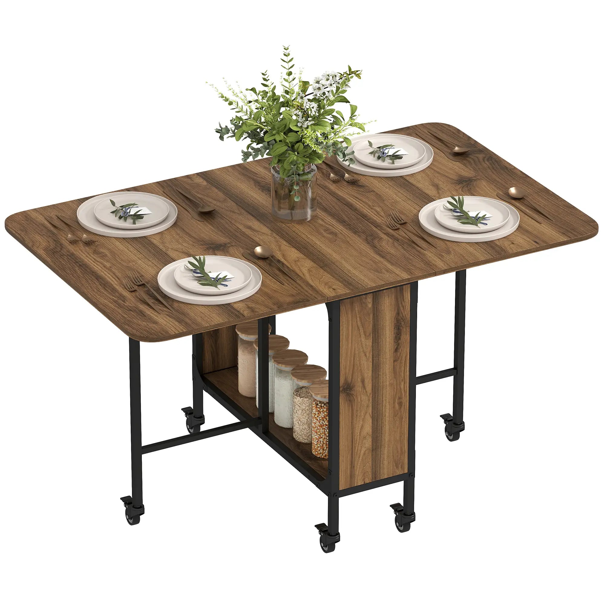 Folding Dining Table, Extendable Kitchen Table, 6 Wheels, Light Brown Bar Tables & Dining Tables at Gallery Canada