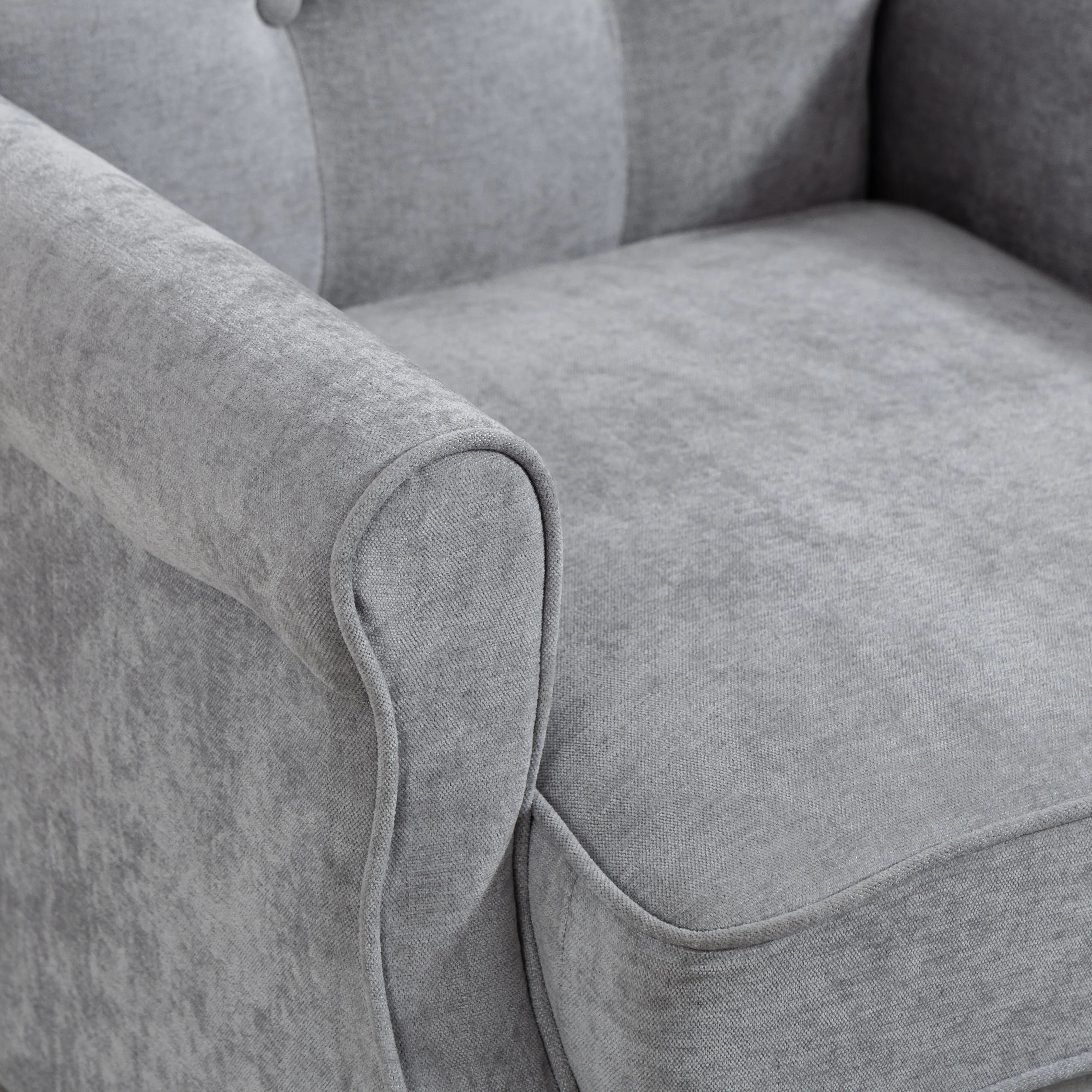 Mid-Century Modern Armchair, Thick Padded Seat, Spring Cushion, Solid Wood Legs, Grey Single Sofas at Gallery Canada