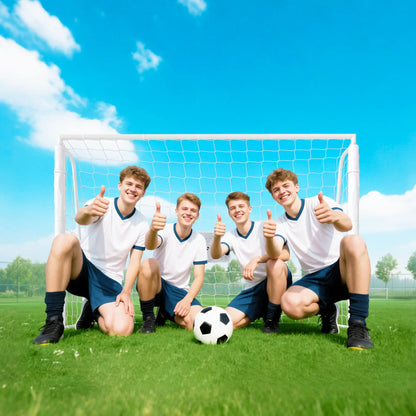 6ft x 4ft Soccer Goal Net, Metal Frame, PE Mesh, Ground Stakes, White Football at Gallery Canada