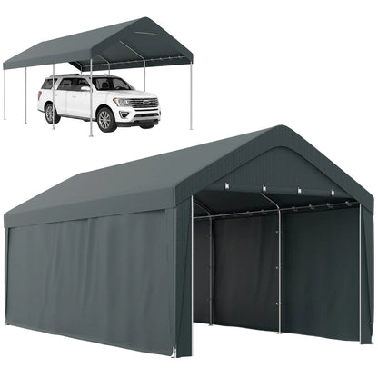 10 x 20 ft Portable Carport, 2 Roll-Up Doors, Removable Sidewalls, Dark Grey Car Shelters at Gallery Canada