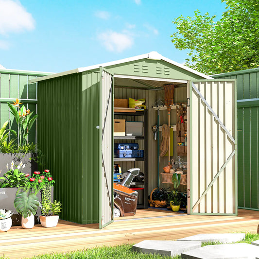 6.5' X 4' Metal Garden Shed, Lockable Double Doors, 4 Vents, Light Green Sheds Light Green at Gallery Canada