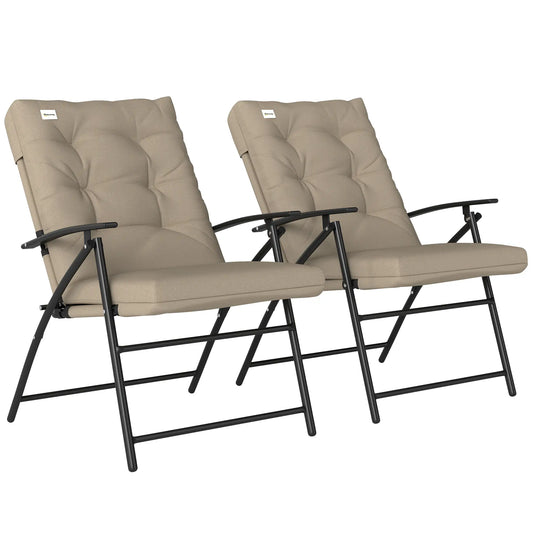 2 Outdoor Folding Chairs, Adjustable Backrest, Padded Camping Chairs, Khaki Patio Chairs Khaki at Gallery Canada