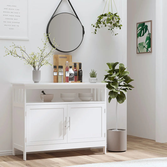 Wooden Console Table, Open Shelf, 2 Layer Cabinet, Kitchen Furniture Bar Cabinets White at Gallery Canada