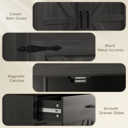 30" Farmhouse Sideboard, Black Buffet Cabinet, Barn Doors, Drawer, Black Storage Cabinets at Gallery Canada