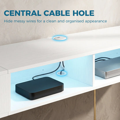 TV Stand with RGB LED Lights, Entertainment Center with Open Shelves for 75 Inch TV, White TV Stands at Gallery Canada