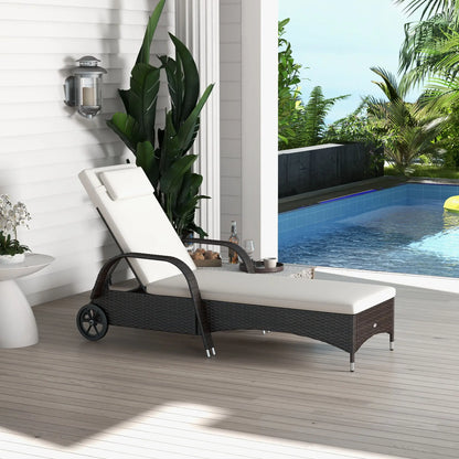 Wicker Chaise Lounge, Outdoor PE Rattan Sun Lounger, Adjustable Backrest, Mixed Brown Cream White, Brown Cream White Chaise Loungers at Gallery Canada