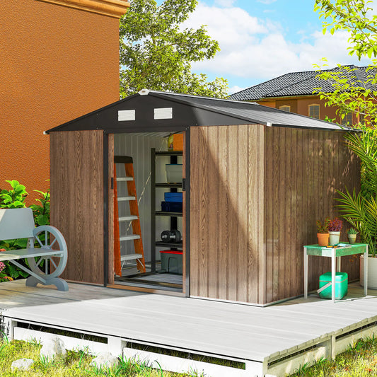 9.1'x6.4'x6.3' Garden Storage Shed, Lockable Double Doors, Vents, Teak Sheds Teak Wood Effect at Gallery Canada